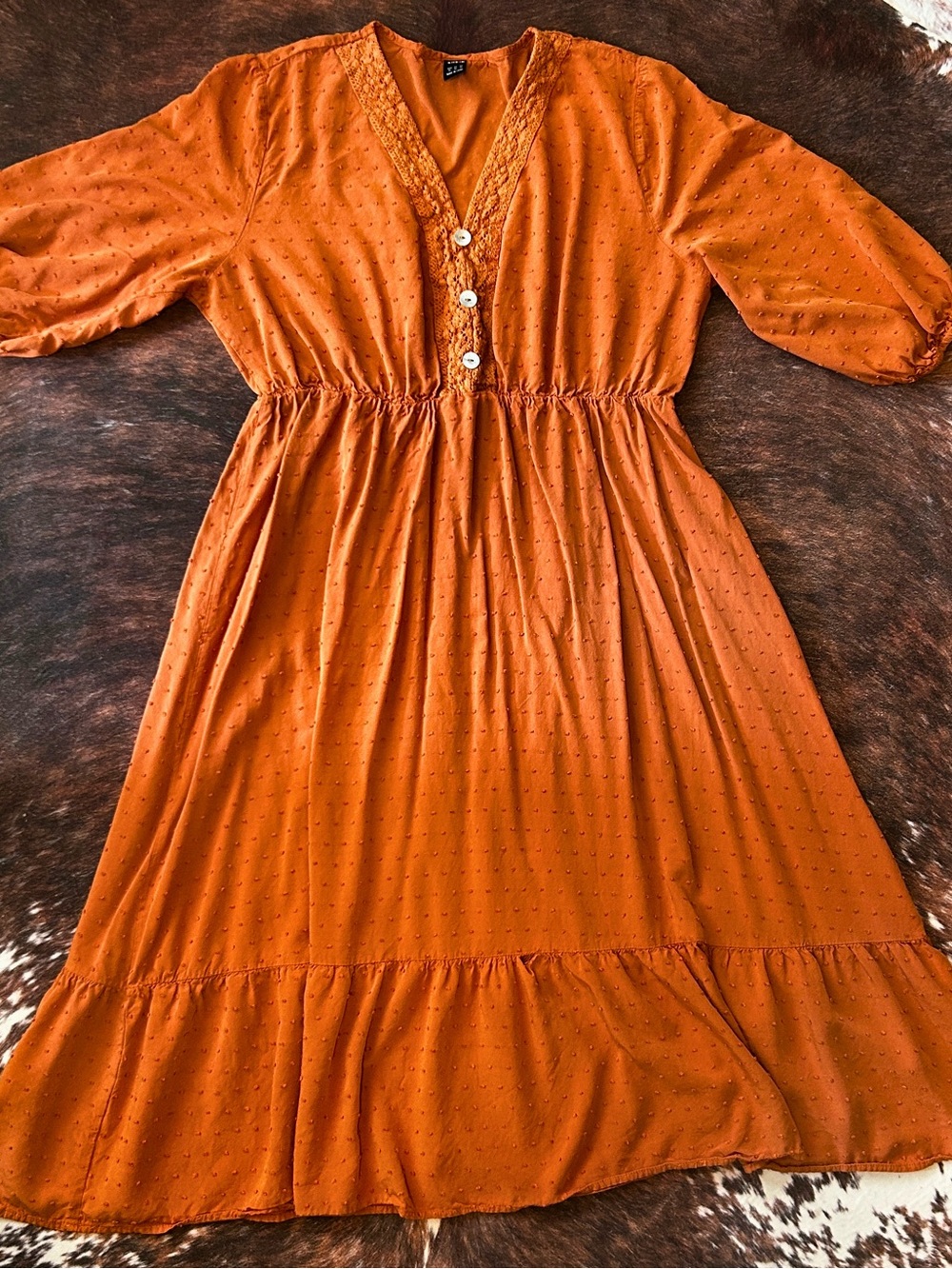 SHEIN Burnt Orange Dot-Texture Maxi Dress